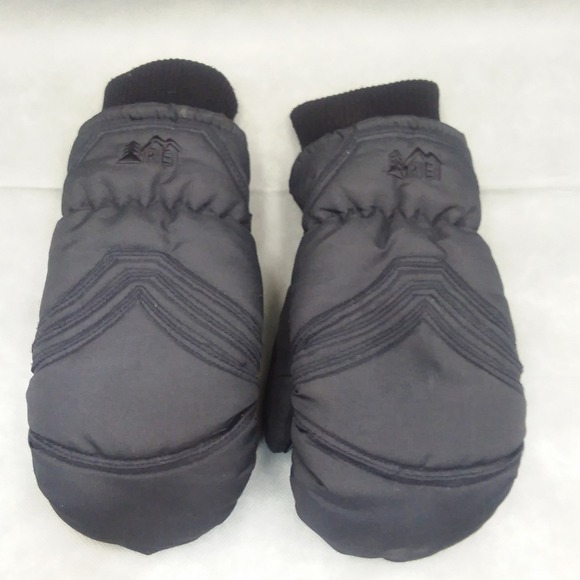 REI Puffer‎ Mittens Leather Palm Aqua Bloc Thinsulate Black Size S - Picture 4 of 6